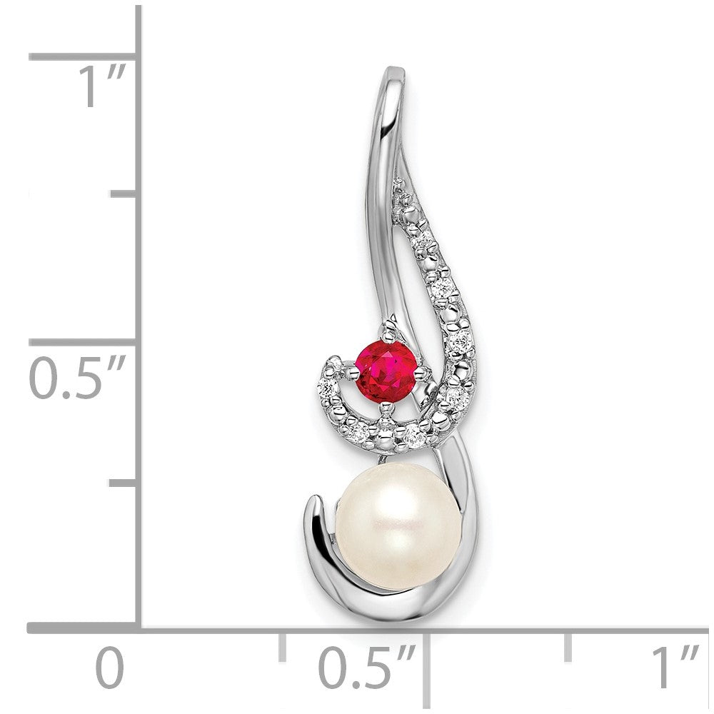 14K Weißgold Fwc Perle Rubin & Echt Diamant Anhänger