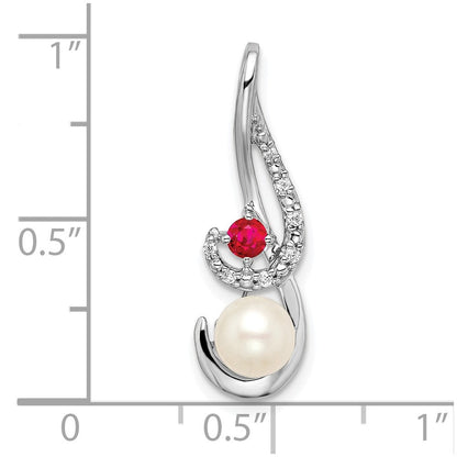 14K Weißgold Fwc Perle Rubin & Echt Diamant Anhänger
