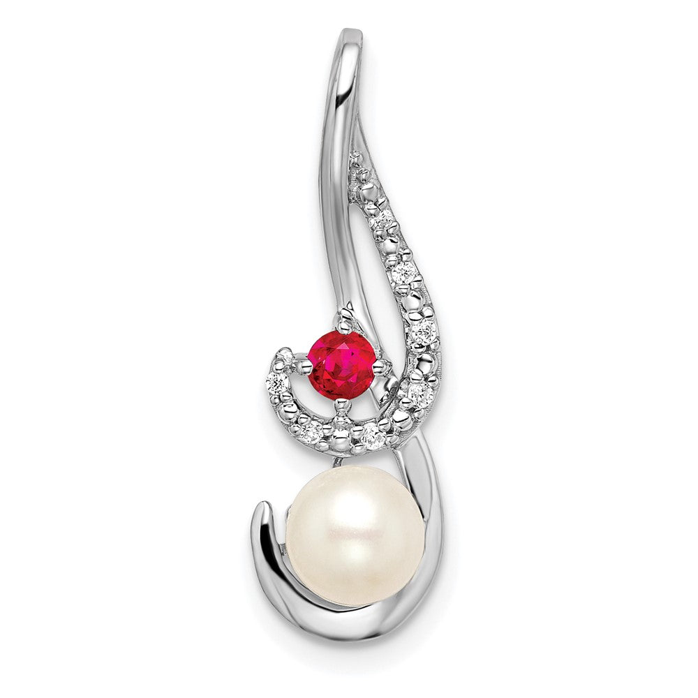 14K Weißgold Fwc Perle Rubin & Echt Diamant Anhänger