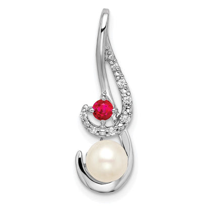 14K Weißgold Fwc Perle Rubin & Echt Diamant Anhänger