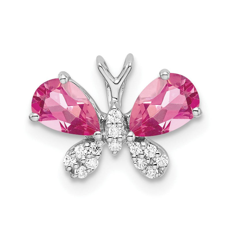14K Weißgold 14K Weißgold Rosa Turmalin & Diamant Schmetterling Kette Anhänger
