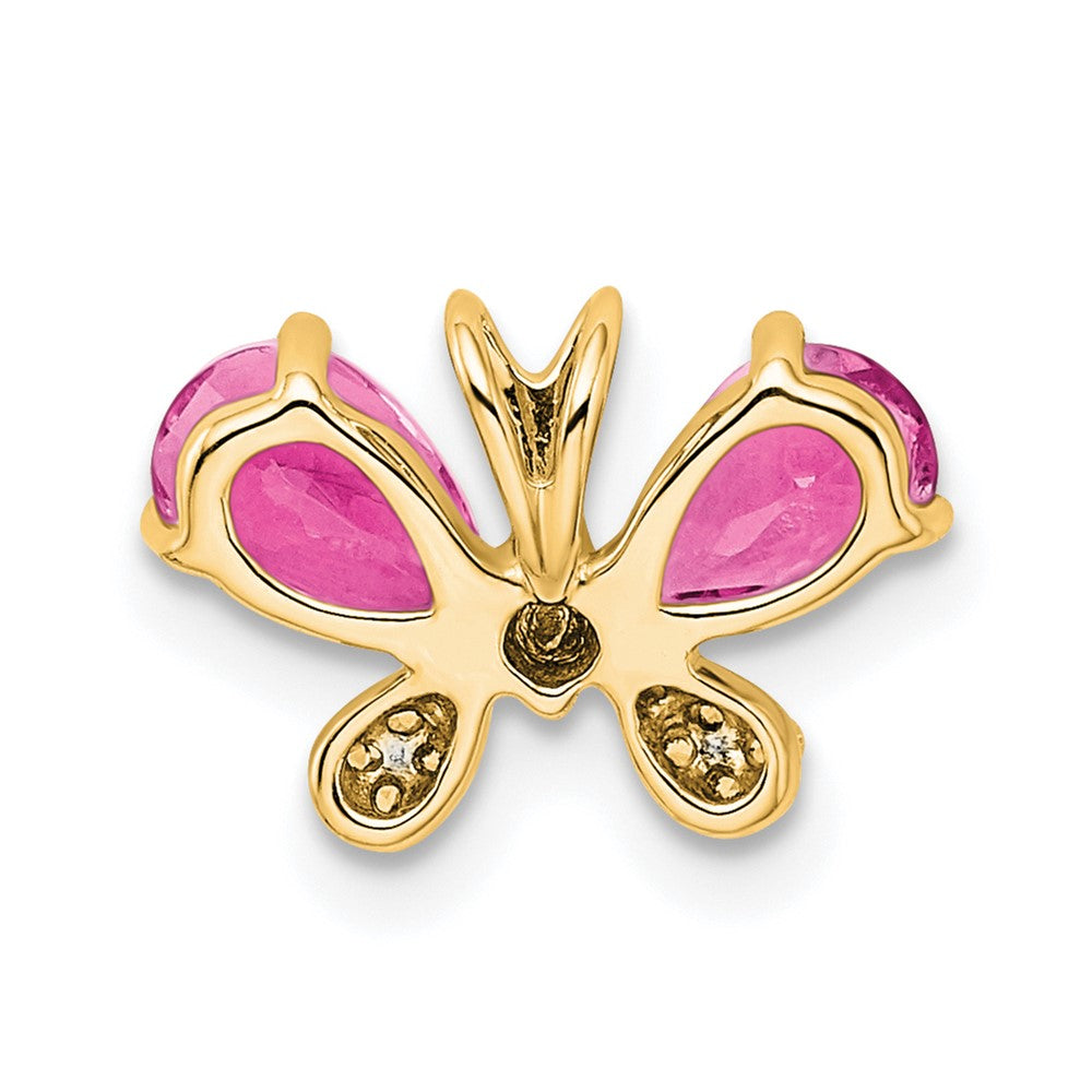 14K Gelbgold Rosa Turmalin & Diamant Schmetterling Kette Anhänger
