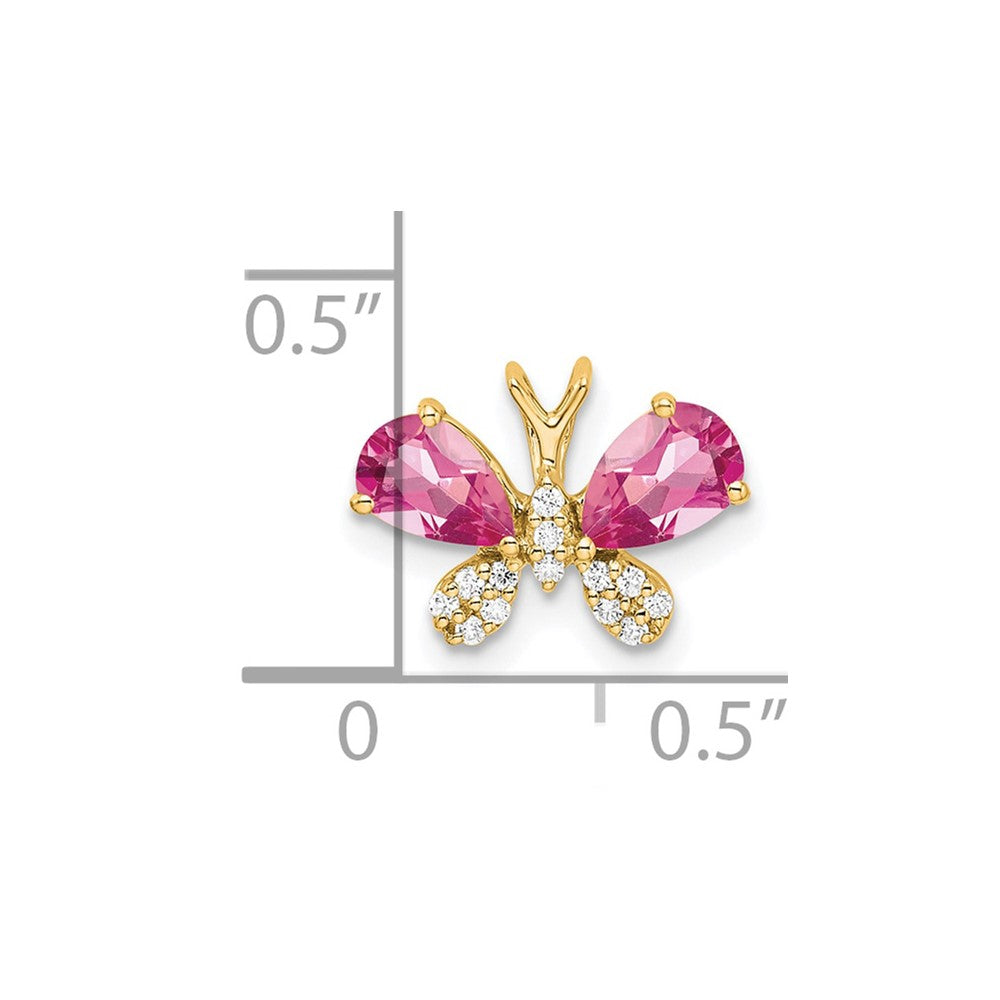 14K Gelbgold Rosa Turmalin & Diamant Schmetterling Kette Anhänger