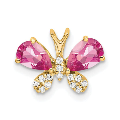 14K Gelbgold Rosa Turmalin & Diamant Schmetterling Kette Anhänger