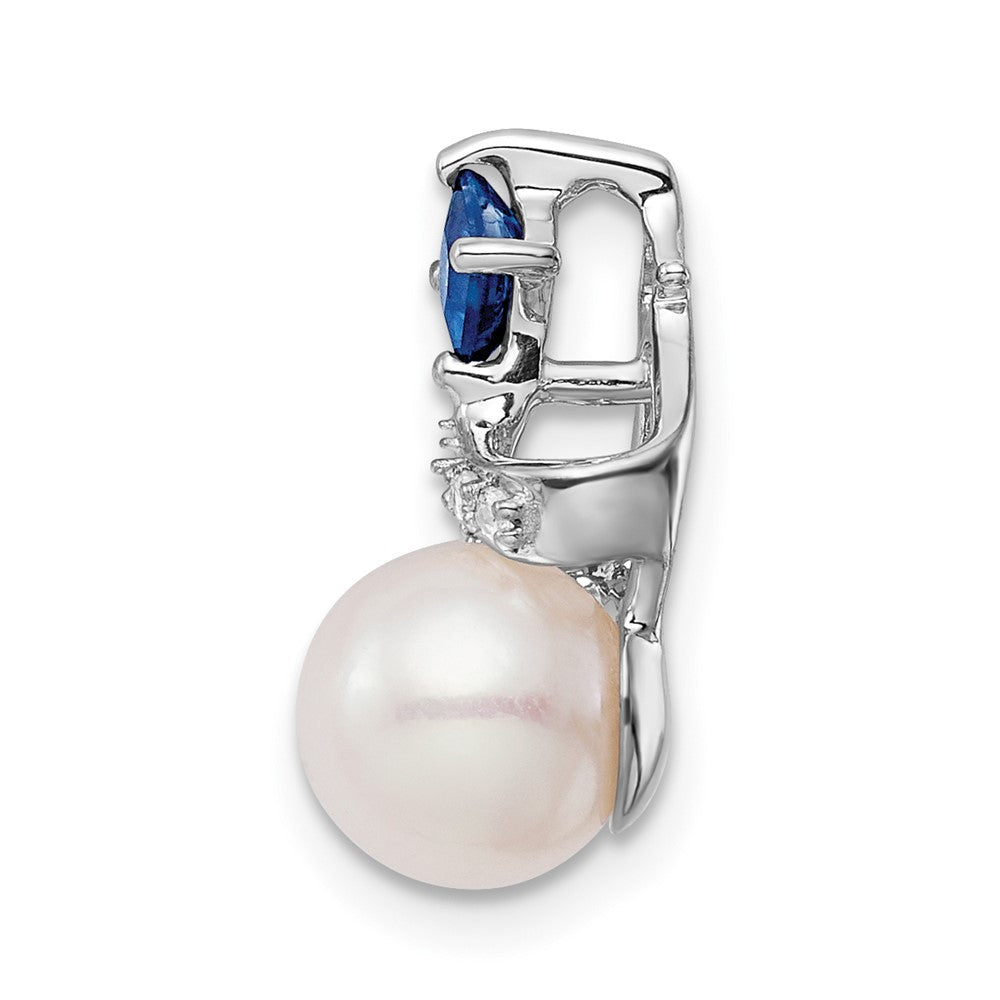 14K Weißgold Fwc Perle Saphir & Echt Diamant Kette Anhänger