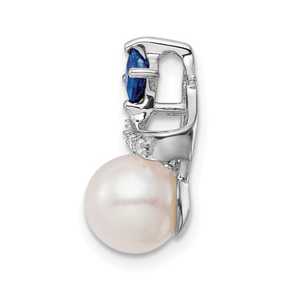 14K Weißgold Fwc Perle Saphir & Echt Diamant Kette Anhänger