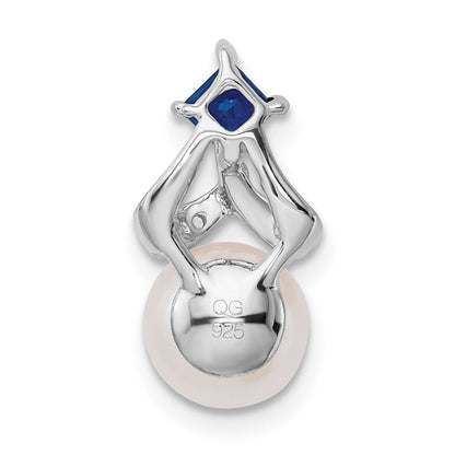 14K Weißgold Fwc Perle Saphir & Echt Diamant Kette Anhänger
