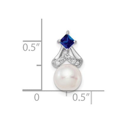 14K Weißgold Fwc Perle Saphir & Echt Diamant Kette Anhänger