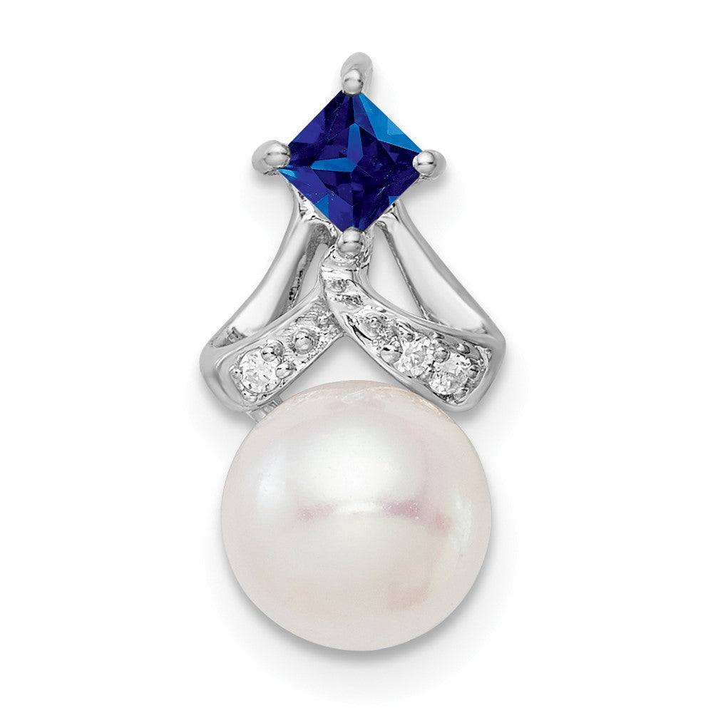 14K Weißgold Fwc Perle Saphir & Echt Diamant Kette Anhänger