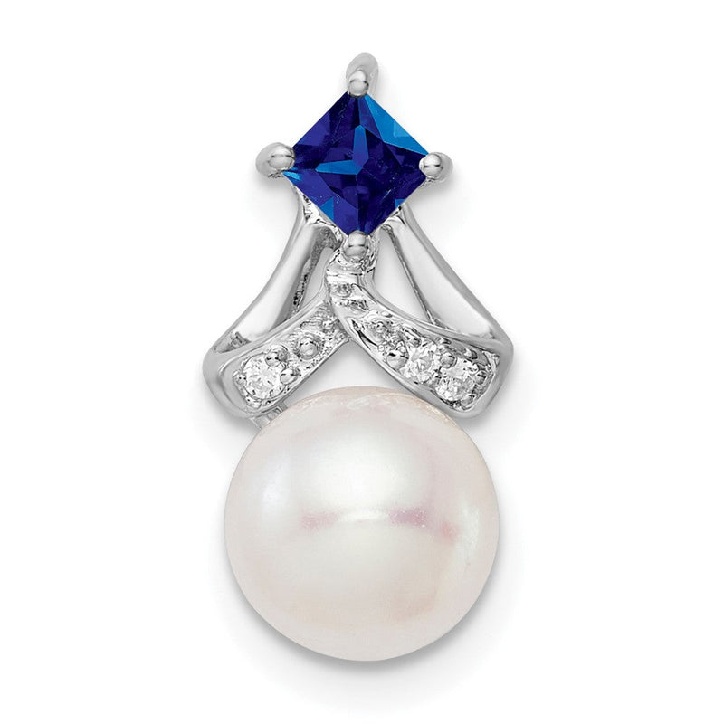 14K Weißgold Fwc Perle Saphir & Echt Diamant Kette Anhänger