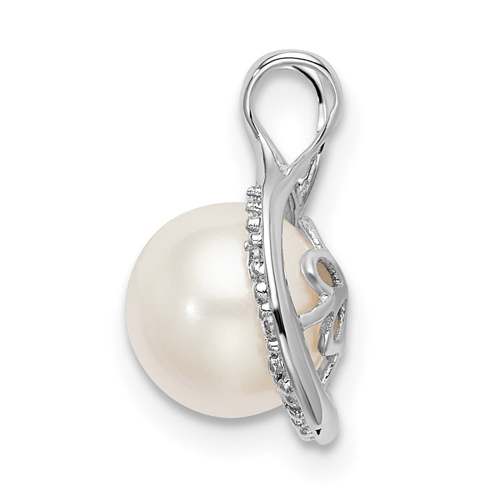 14K Weißgold Süßwasser Zuchtperle & Echt Diamant Kette Anhänger