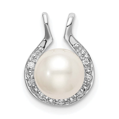 14K Weißgold Süßwasser Zuchtperle & Echt Diamant Kette Anhänger