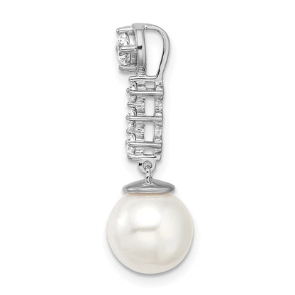 14K Weißgold Süßwasser Zuchtperle & Echt Diamant Kette Anhänger