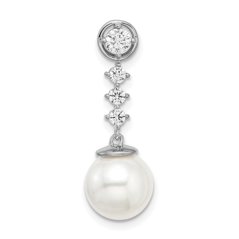 14K Weißgold Süßwasser Zuchtperle & Echt Diamant Kette Anhänger