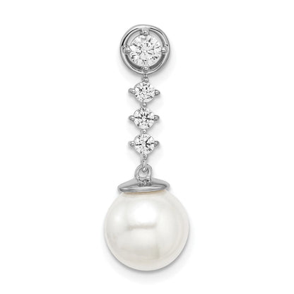 14K Weißgold Süßwasser Zuchtperle & Echt Diamant Kette Anhänger
