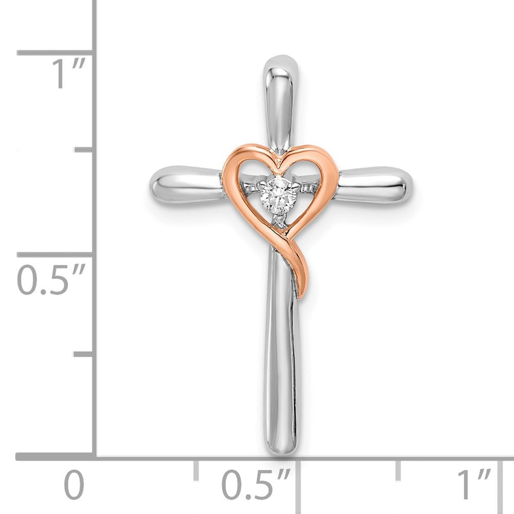 14K Bicolor Gold Weiß & Rose Kreuz mit Herz Echt Diamant Kette Anhänger