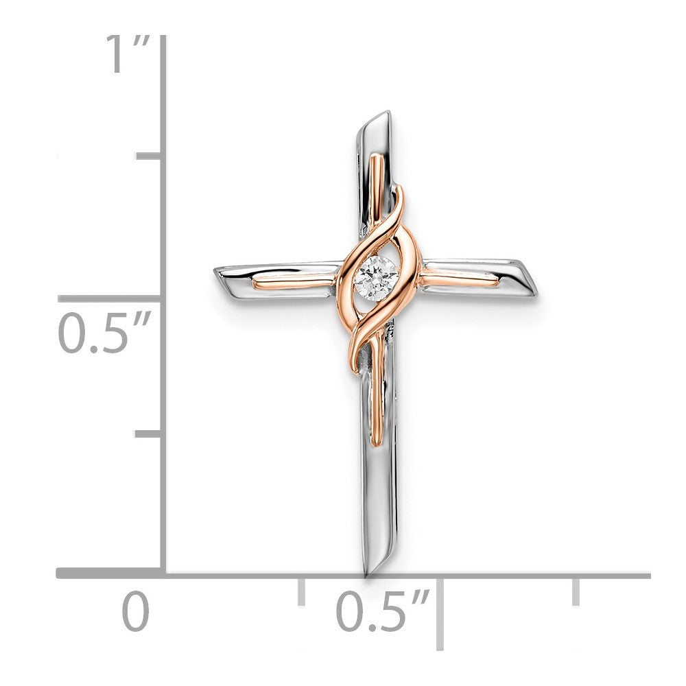 14K Bicolor Gold Weiß & Rose Echt Diamant Kreuz Kette Anhänger