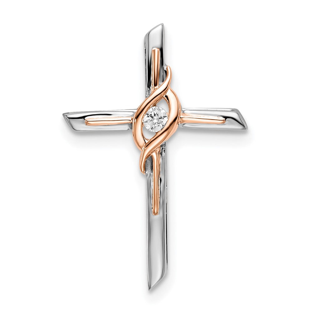 14K Bicolor Weiß & Rose Diamant Kreuz Kette Anhänger
