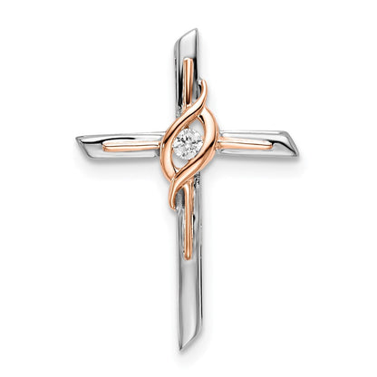 14K Bicolor Gold Weiß & Rose Echt Diamant Kreuz Kette Anhänger