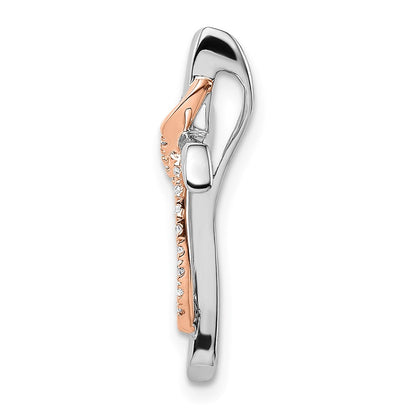 14K Bicolor Gold Weiß & Rose Kreuz mit Schleife Echt Diamant Kette Anhänger