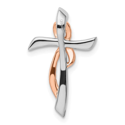 14K Bicolor Gold Weiß & Rose Kreuz mit Schleife Echt Diamant Kette Anhänger