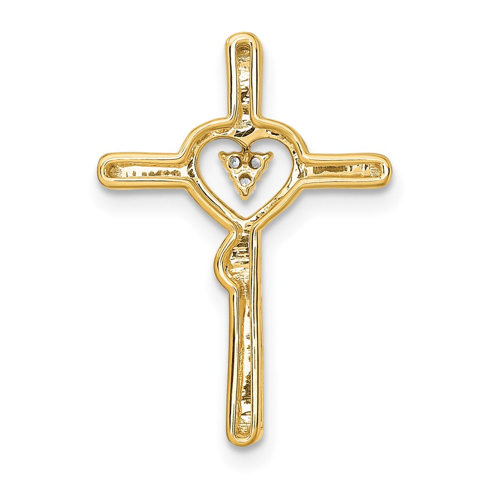 14K Gelbgold Poliert Kreuz mit Herz Echt Diamant Kette Anhänger