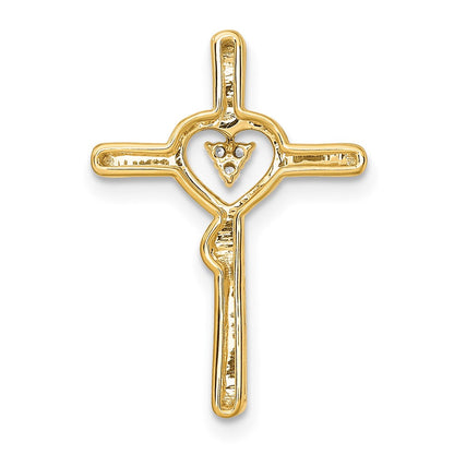 14K Gelbgold Poliert Kreuz mit Herz Echt Diamant Kette Anhänger