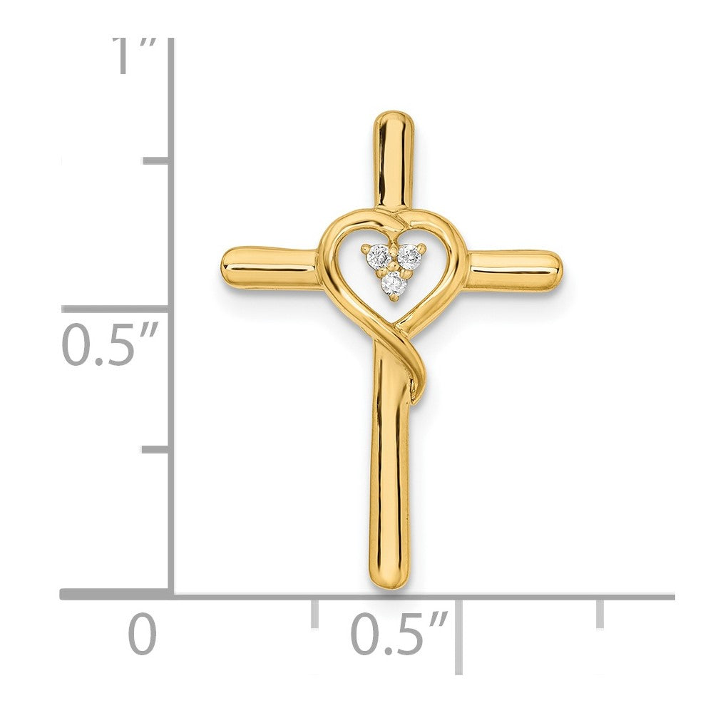 14K Gelbgold Poliert Kreuz mit Herz Echt Diamant Kette Anhänger
