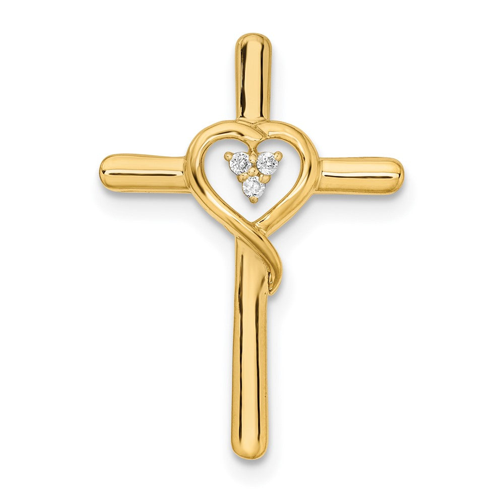 14K Gelbgold Poliert Kreuz mit Herz Echt Diamant Kette Anhänger