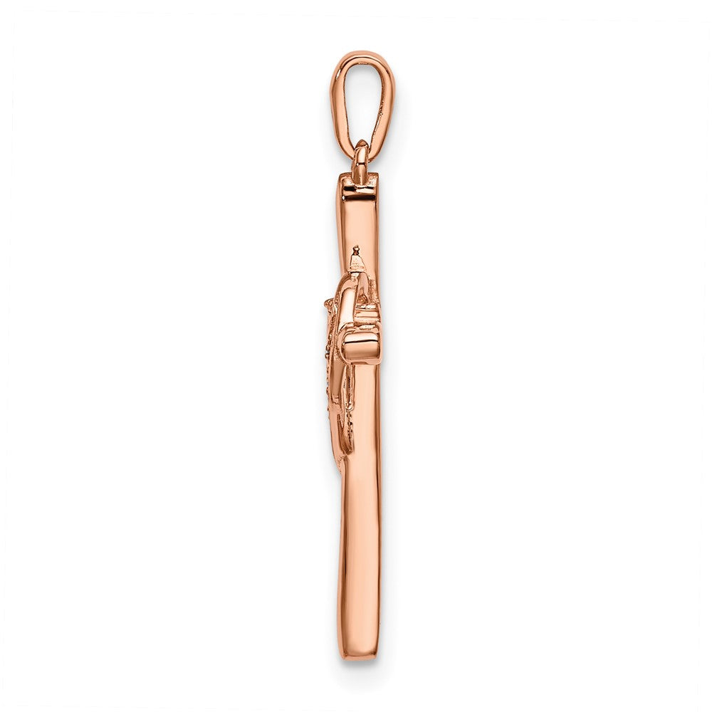 14k Roségold Kreuz-Anhänger mit Herz und echtem Diamant