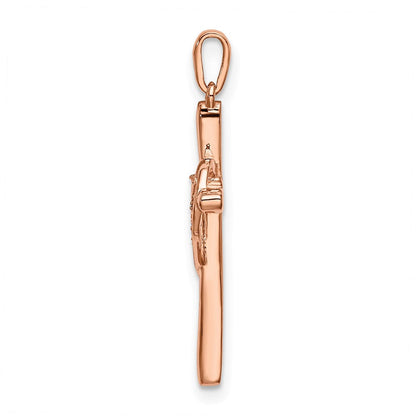 14k Roségold Kreuz-Anhänger mit Herz und echtem Diamant