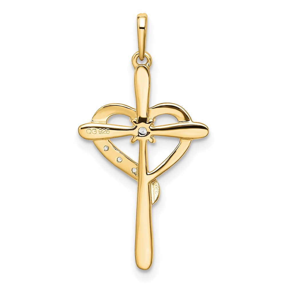 14k Roségold Kreuz-Anhänger mit Herz und echtem Diamant