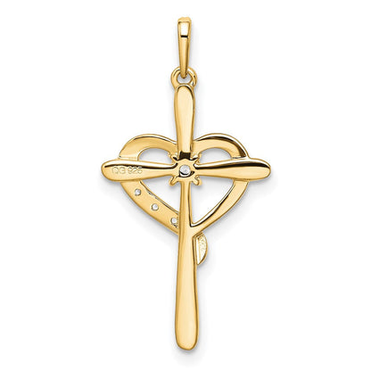 14k Roségold Kreuz-Anhänger mit Herz und echtem Diamant