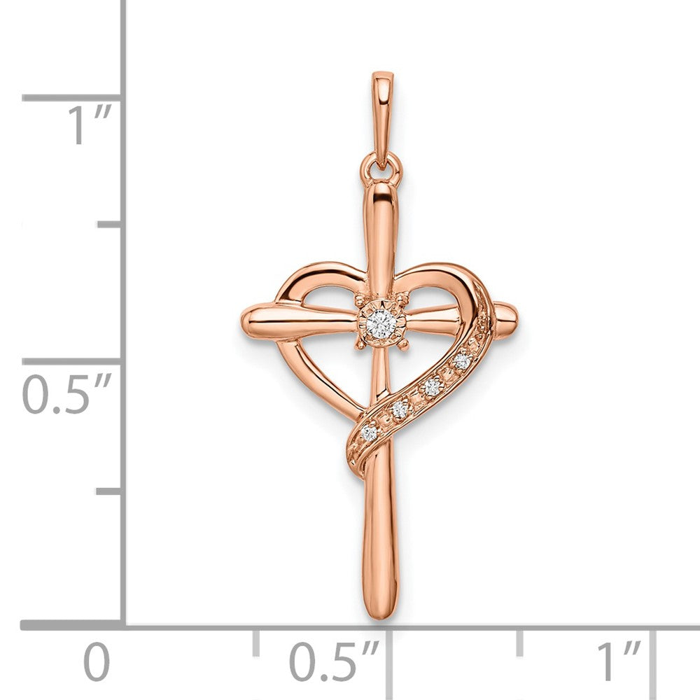 14k Roségold Kreuz-Anhänger mit Herz und echtem Diamant