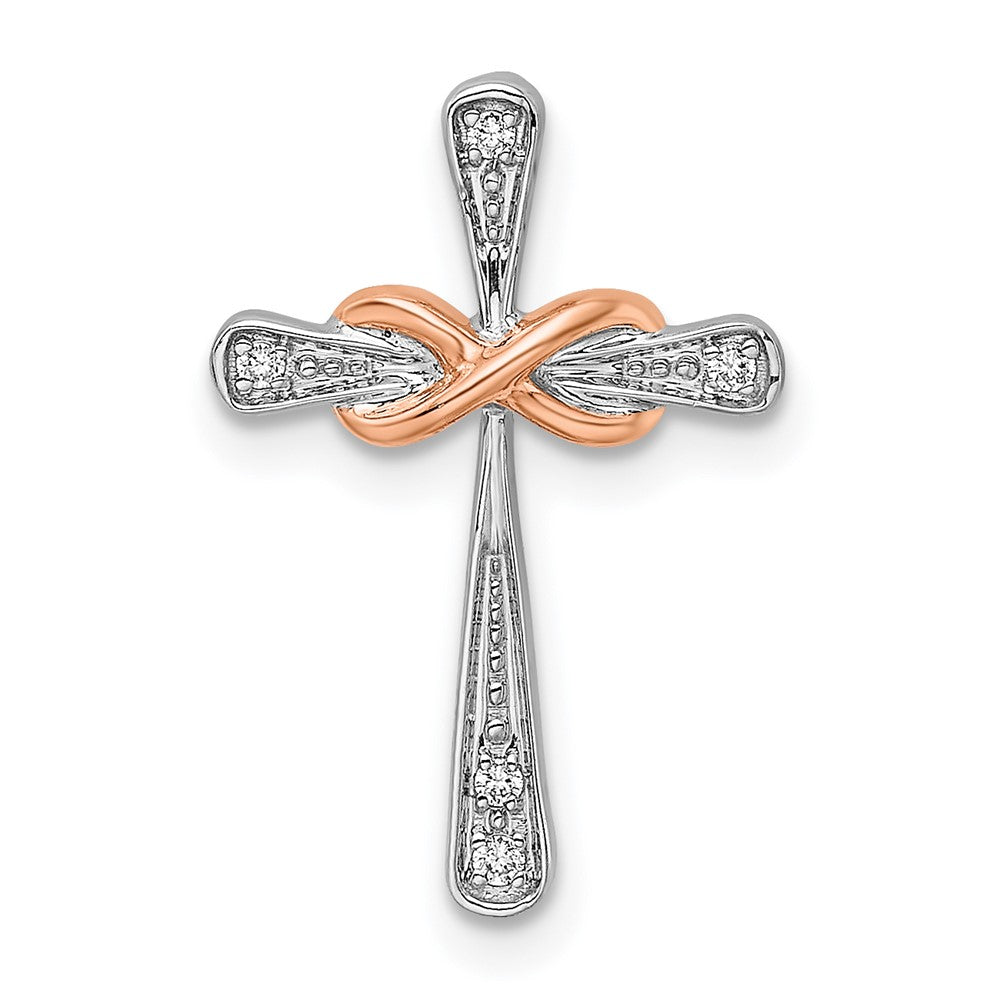 14K Bicolor Gold Weiß & Rose Kreuz mit Unendlichkeit Echt Diamant Kette Anhänger