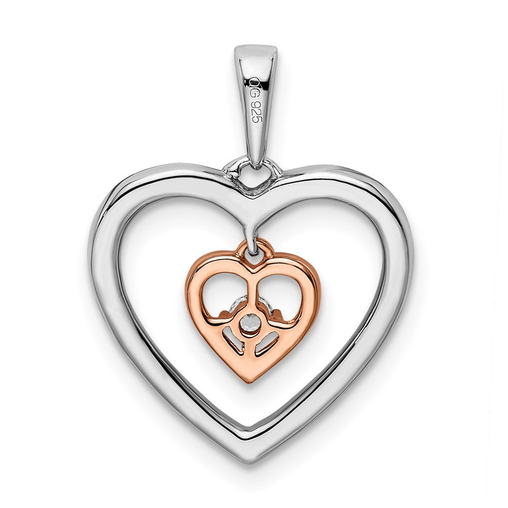 14k Bicolor-Gold Weiß und Rosé Doppelherz-Anhänger mit echten Diamanten
