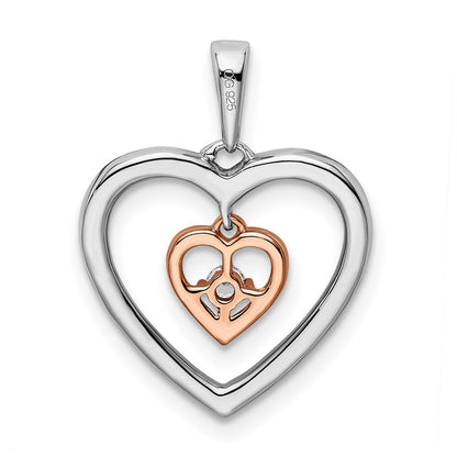 14k Bicolor-Gold Weiß und Rosé Doppelherz-Anhänger mit echten Diamanten