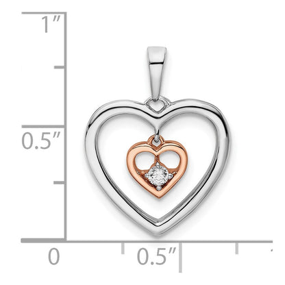 14k Bicolor-Gold Weiß und Rosé Doppelherz-Anhänger mit echten Diamanten