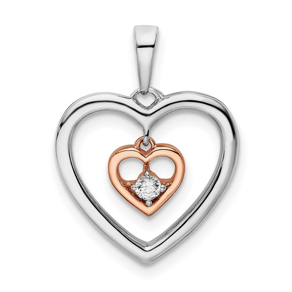 14k Bicolor-Gold Weiß und Rosé Doppelherz-Anhänger mit echten Diamanten