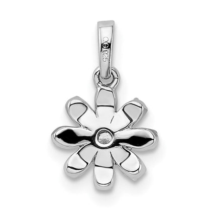 14K Weißgold Polierter Echter Diamant-Blüten-Anhänger