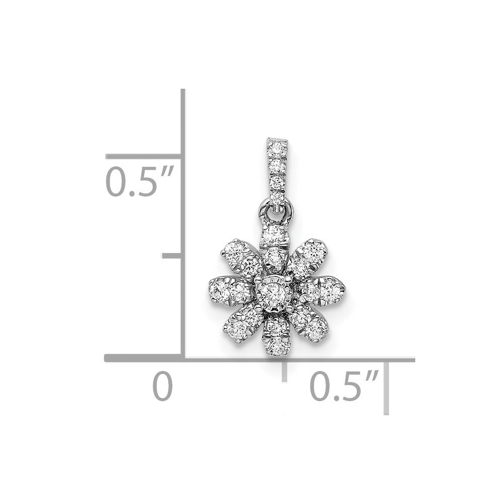 14K Weißgold Polierter Echter Diamant-Blüten-Anhänger