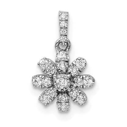 14K Weißgold Polierter Echter Diamant-Blüten-Anhänger