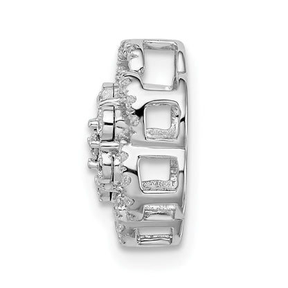 14K Weißgold Poliert Echt Diamant Blume Kette Anhänger