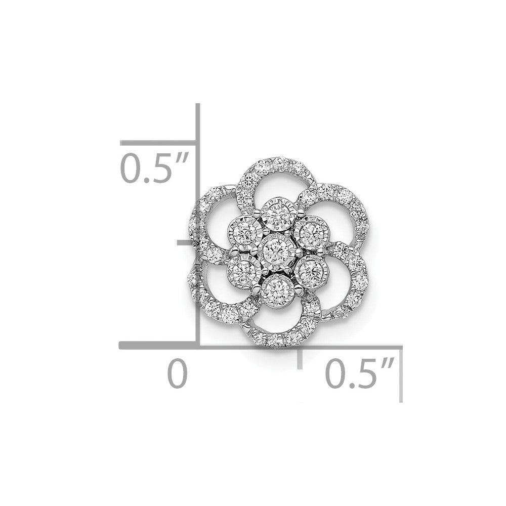 14K Weißgold Poliert Echt Diamant Blume Kette Anhänger