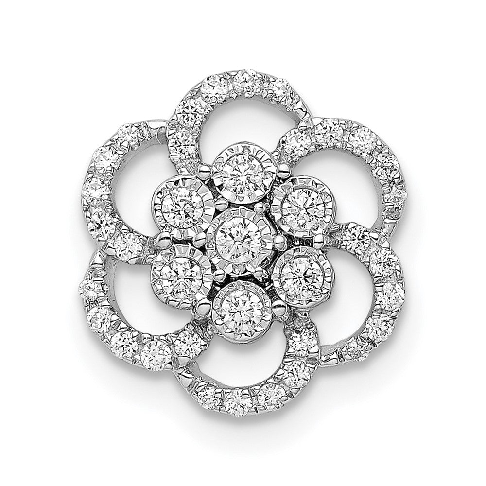 14K Weißgold Poliert Echt Diamant Blume Kette Anhänger