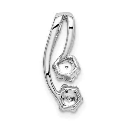 14K Weißgold Poliert Echt Diamant Doppelt Blume Anhänger