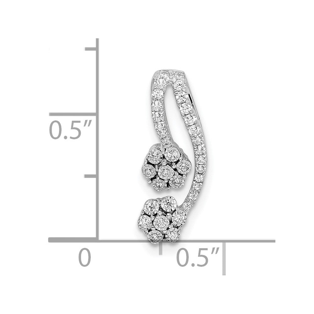 14K Weißgold Poliert Echt Diamant Doppelt Blume Anhänger