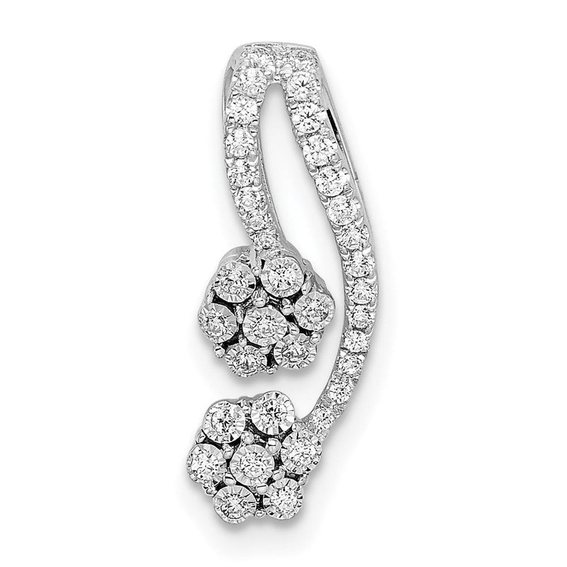 14K Weißgold Poliert Echt Diamant Doppelt Blume Anhänger
