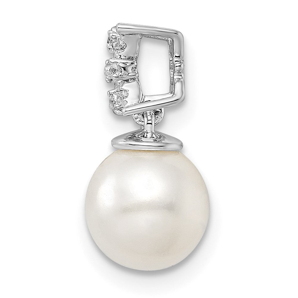 14K Weißgold Süßwasser Zuchtperle & Echt Diamant Kette Anhänger