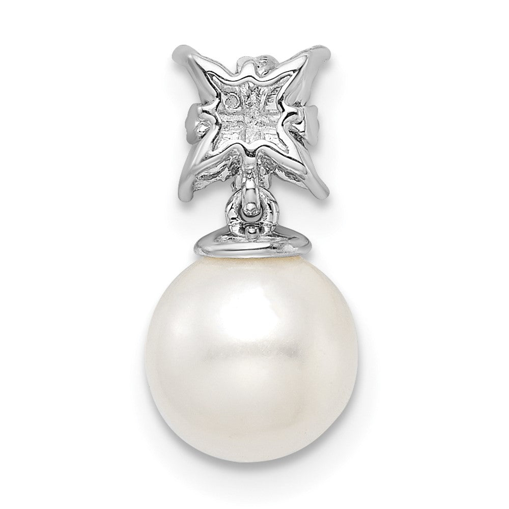14K Weißgold Süßwasser Zuchtperle & Echt Diamant Kette Anhänger